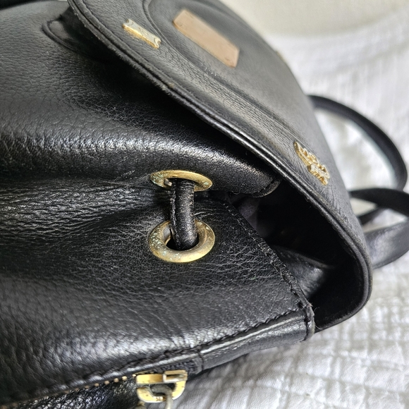 MCM Black Pebbled Calf Leather Logo Backpack - Picture 12 of 13